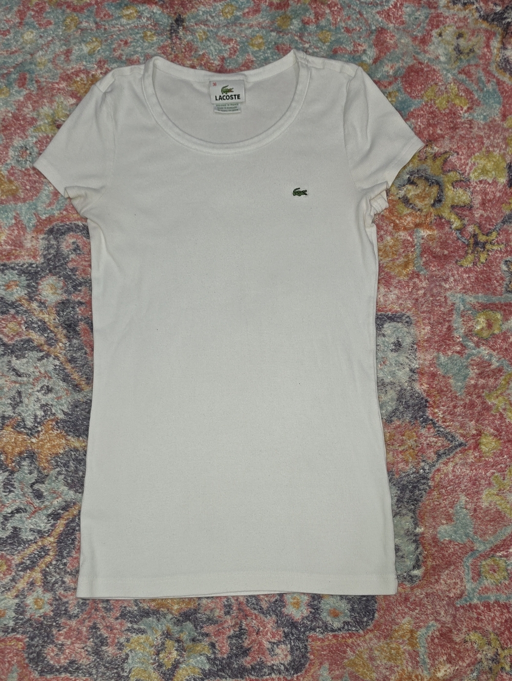 ☆ Vintage LACOSTE Womens Fitted Shortsleeve White Alligator Logo Shirt ☆ S 36 ☆